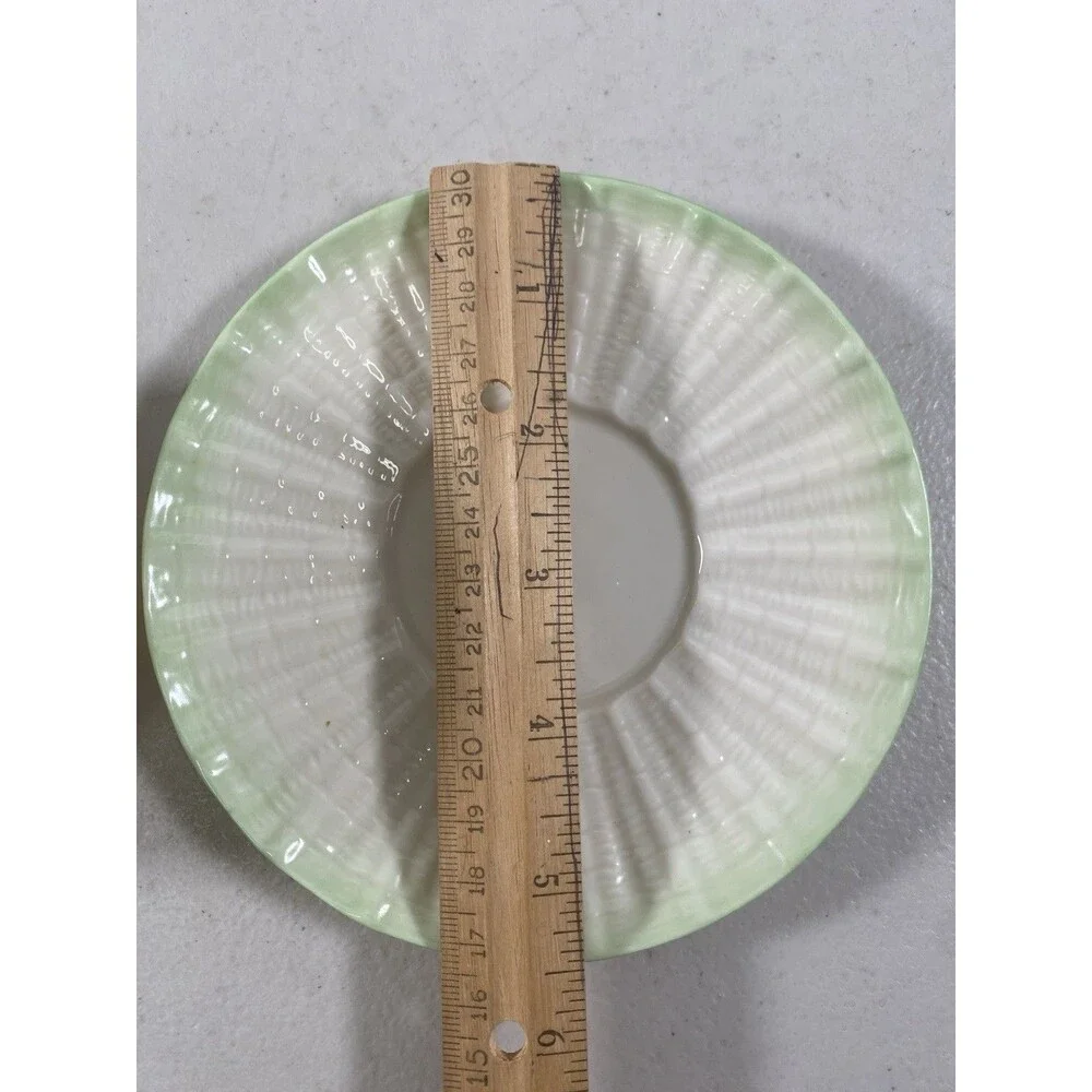 Antique Belleek Black Mark Green Porcelain Cup & Saucer #772